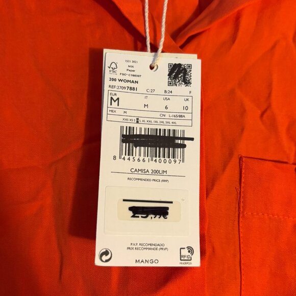 MNG Womens Orange Cap Short Sleeves Pocket Button Down Shirt Top Size 6 Medium - Picture 3 of 4